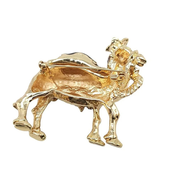 Large OPC Cn Camel Enamel Rhinestone Brooch Pin 1990s Vintage High Quality - Picture 3 of 4